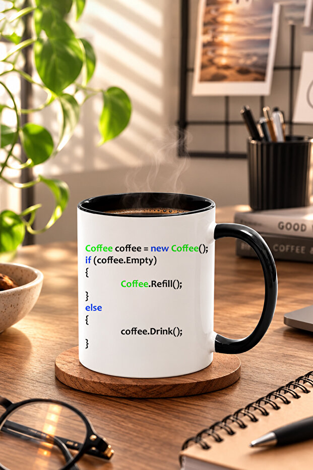 كوب قهوة أسود مطبوع عليه هدية مهندس برمجي من Coffee Java، مع تصميم ممتع من الداخل والخارج. - 1