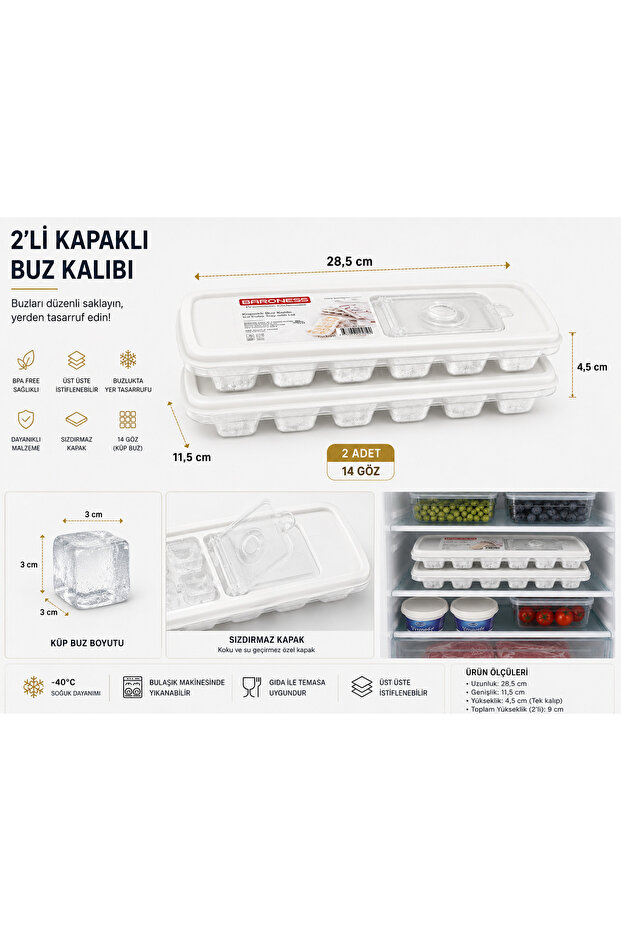 Ice Tray with Leak-Proof Lid, 12 Compartments