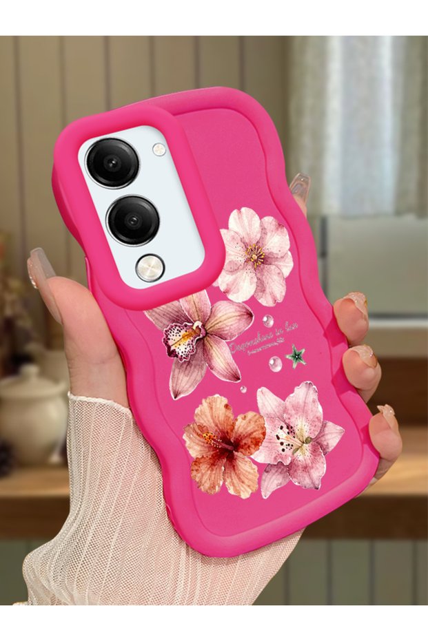 Vivo Y19 Compatible Case Camera Protector Red Silicone Couple Phone Case Floral Pattern