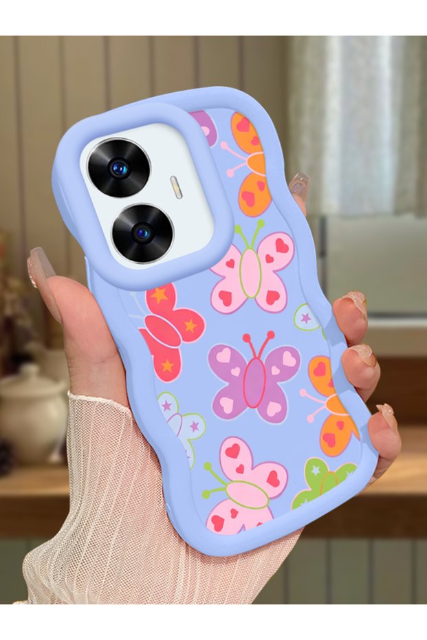 Realme C55 Compatible Case Camera Protector Blue Silicone Couple Phone Case Butterfly Pattern