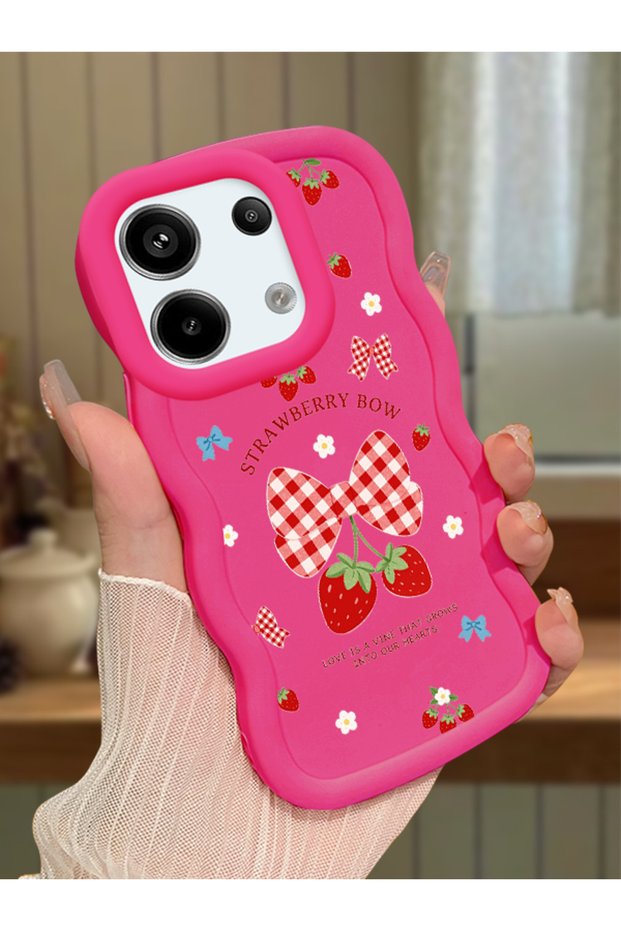 Poco X6 5g Compatible Case Camera Protector Red Silicone Couple Phone Case Strawberry Pattern