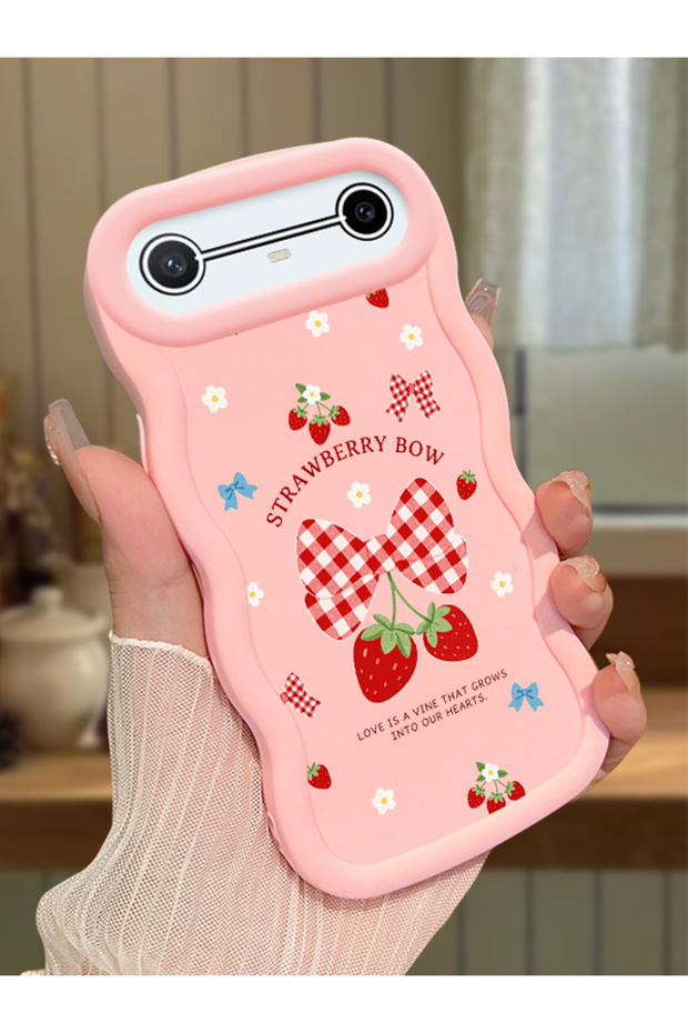 Tecno Spark Slim Compatible Case Camera Protector Pink Silicone Couple Phone Case Strawberry Pattern