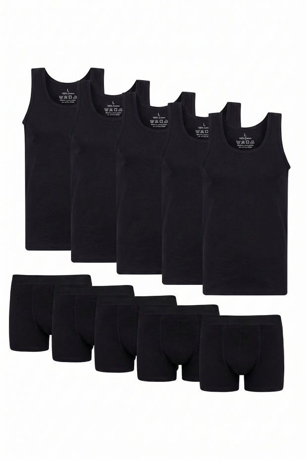 Men's 10-Piece Pack 5 Undershirts 5 Boxers Flexible Fabric Advantageous Laundry Set