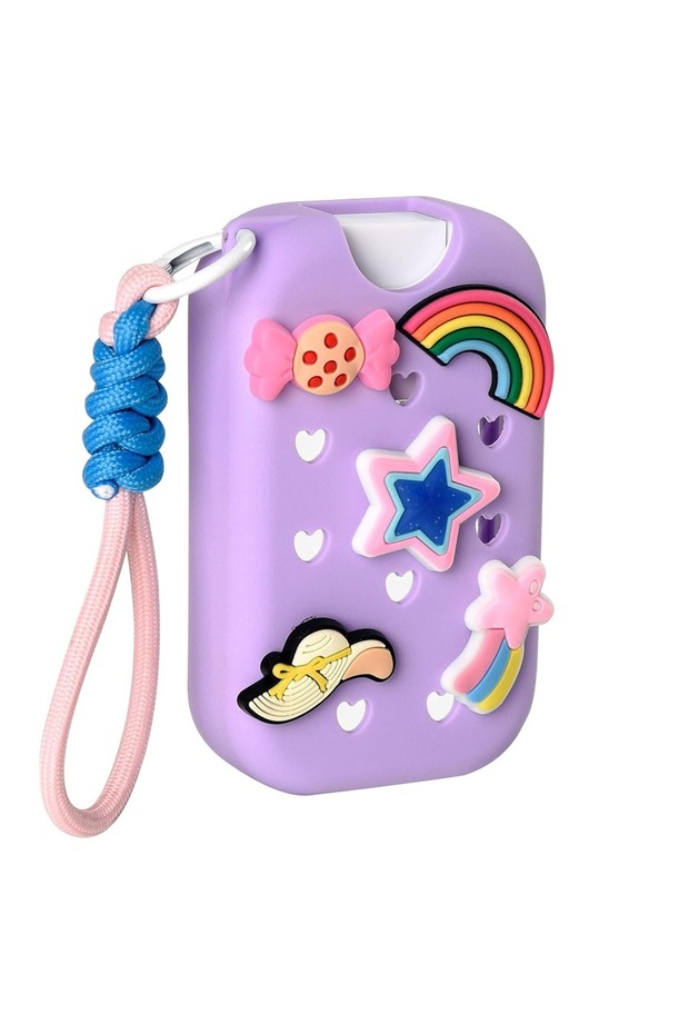 Purple Lightweight Hand Sanitizer Spray Case With Charms Keyring Protective Cover Heart-shaped Hole