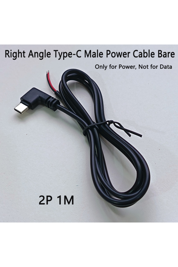 كابل طاقة USB 2.0 / Type-C ذكر بزاوية قائمة، سلك مكشوف، نوع C ثنائي الأطراف، بطول 1 متر، متوفر بخيارات 2P و 4P، بأطوال 0.25 متر / 0.3 متر / 1 متر، مفتوح الطرف.