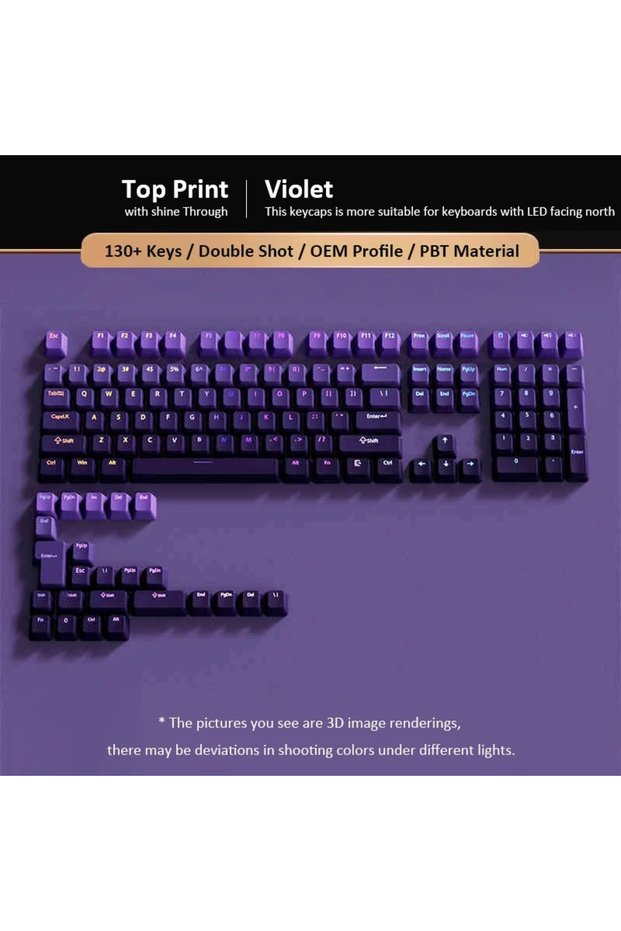 Violet 132+ Keys PBT Keycaps Cherry Profile Purple Double Shot Key Caps for Cherry Gateron MX Switch