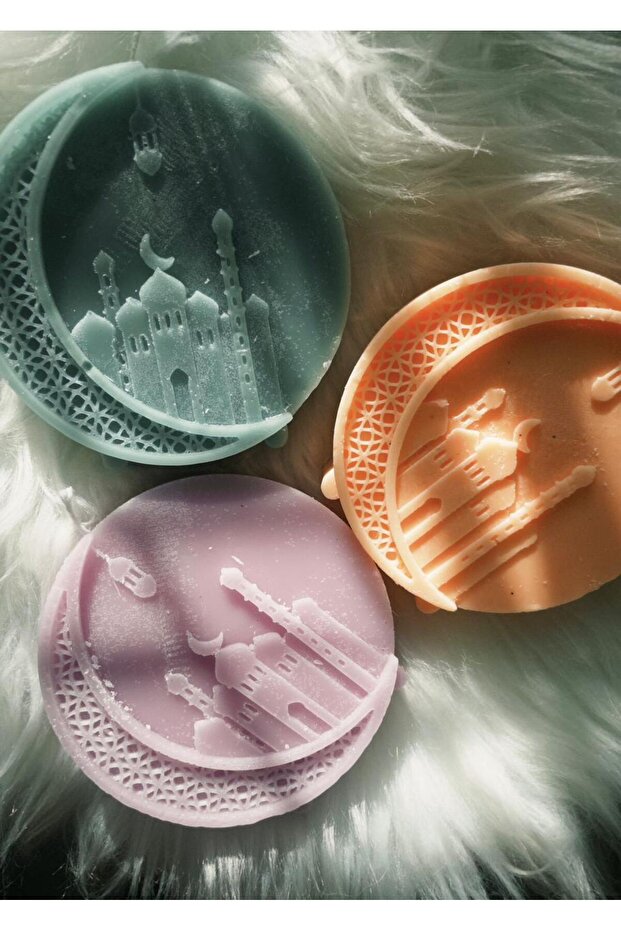 Handmade Ramadan & Eid Decorative Candle Set - Mosque Silhouette & Crescent Moon Carved Wax Decor