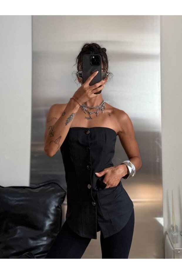 Women's Strapless Belted Corset Blouse – Stylish and Modern Design