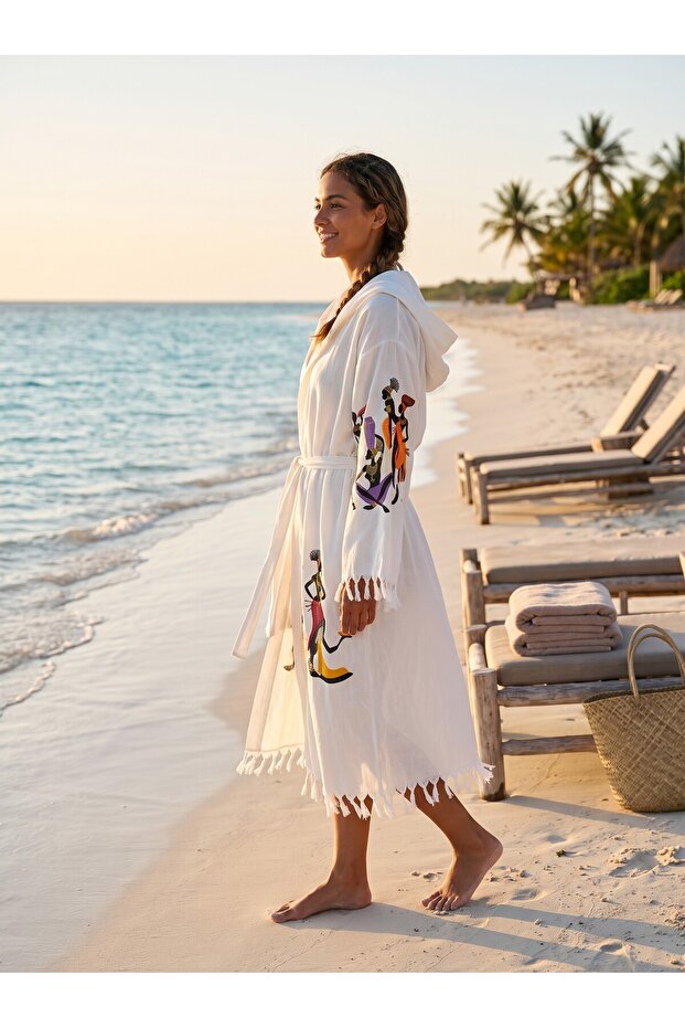 Women's 100% Bamboo Beach Robe Kimono - Hooded Patterned Quick-Drying Bath and Beach Dress