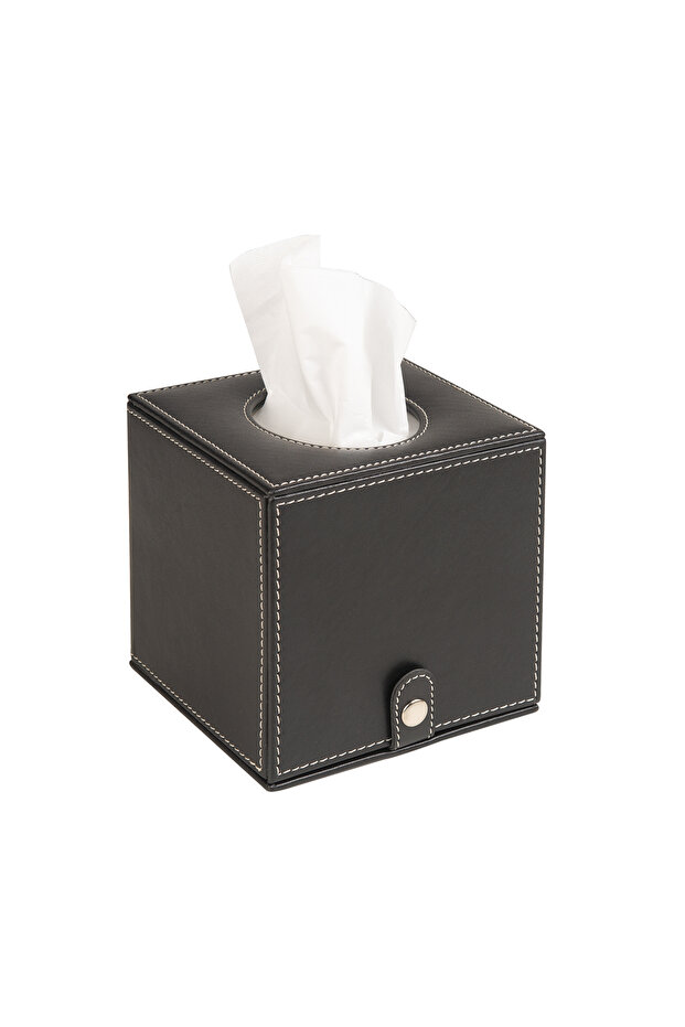 Napkin Holder, Boutique Tissue Box, Tissue Paper Storage Box, Vegan Leather, 13*13*13 Cm. Black