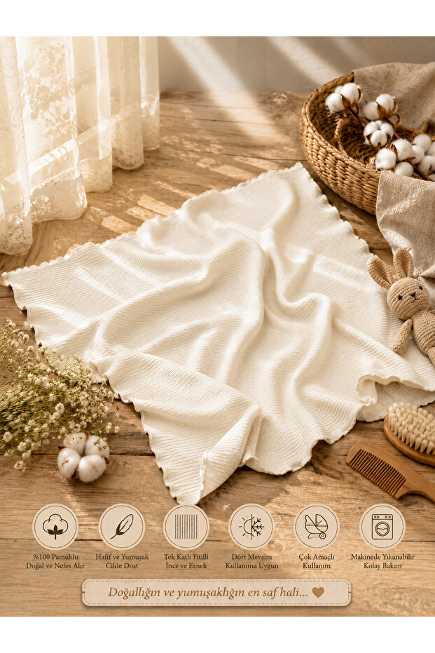 100% Cotton Single Layer Ribbed Baby Girl / Boy Blanket Sleeping Swaddle Multi-Purpose Baby Stroller Cover