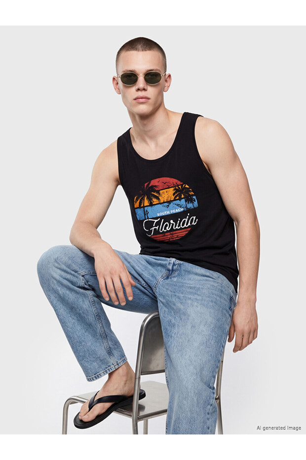 Esvab • Modern & Distinctive Zero Roba Collar Florida Printed Men's Sleeveless T-Shirt