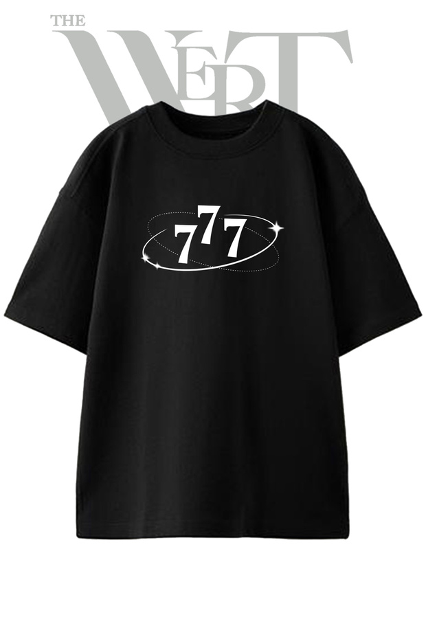777 Design Printed Unisex Black Oversize T-Shirt