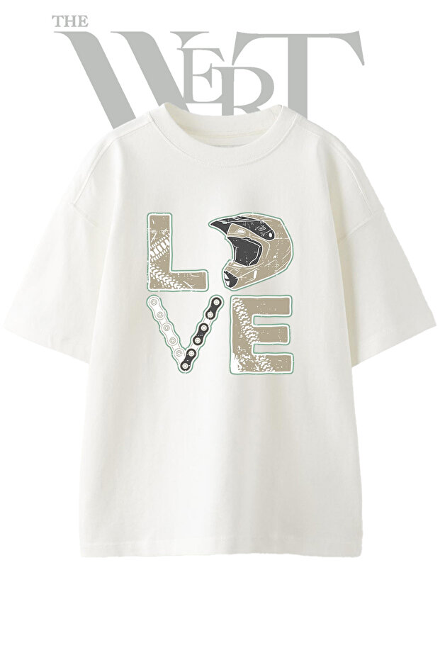 Motocross Love Design Printed Unisex White Oversize T-Shirt