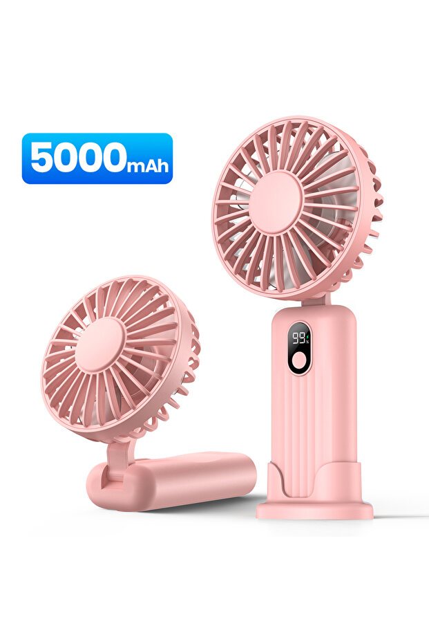 Pink 5000mAh TOPK Portable Mini Fan,2400mAh USB Rechargeable Hand Neck Fan 3in1 Personal Electric Fa