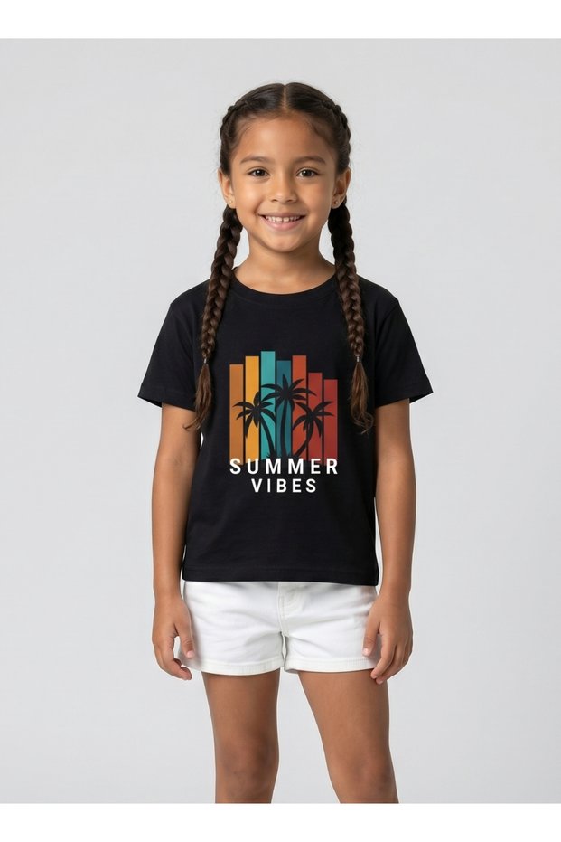 Girls Summer Vibes Black T-Shirt