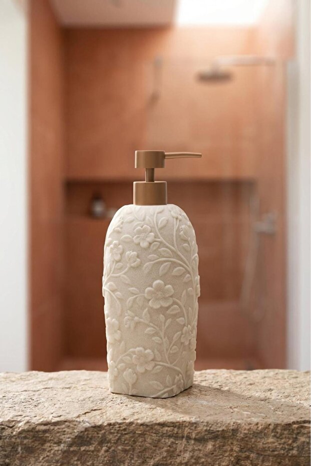 Embossed Patterned Liquid Soap Dispenser-700 ml Tkebt Beige