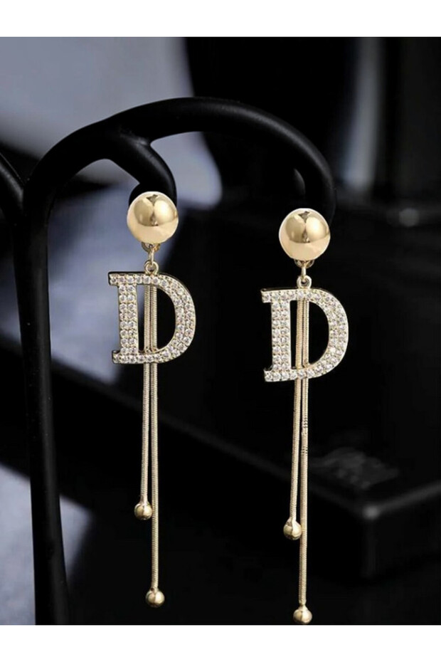 Stoned Letter D Dangle Earrings