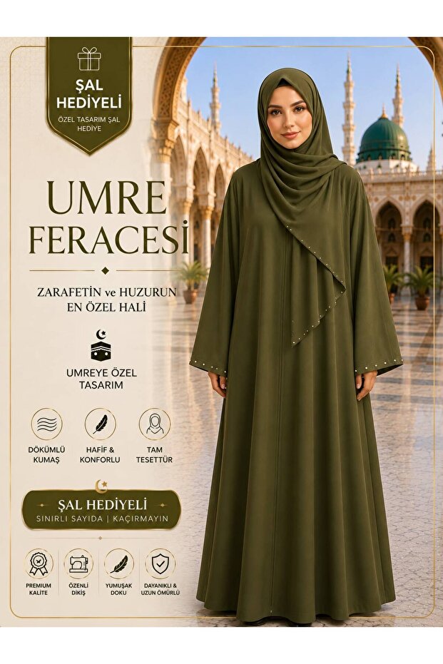 Leyla Model Stone Detailed Shawl Gift for Umrah and Hajj