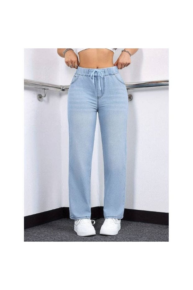Elastic Drawstring Straight Cut Jeans MBP 3003