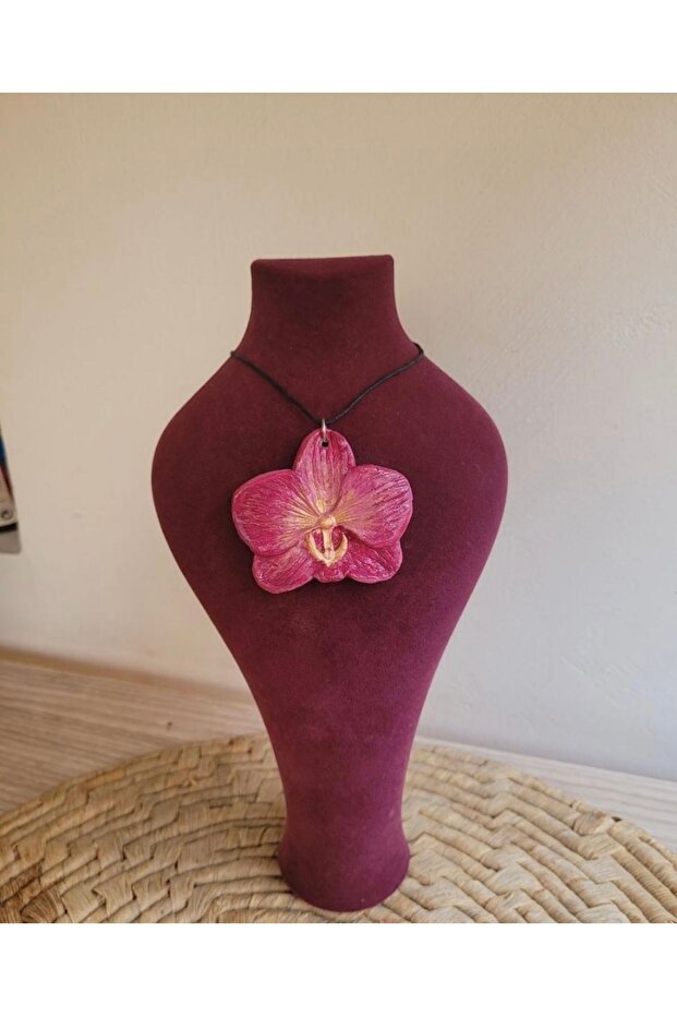 Handmade Ceramic Necklace with Blue Orchid Design - Natural and Stylish Jewelry