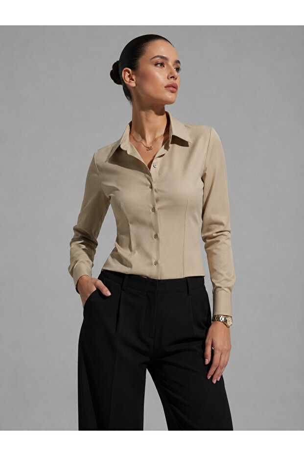 Women's Slim Fit Shirt Long Sleeve Slim Fit Buttoned Office Shirt
