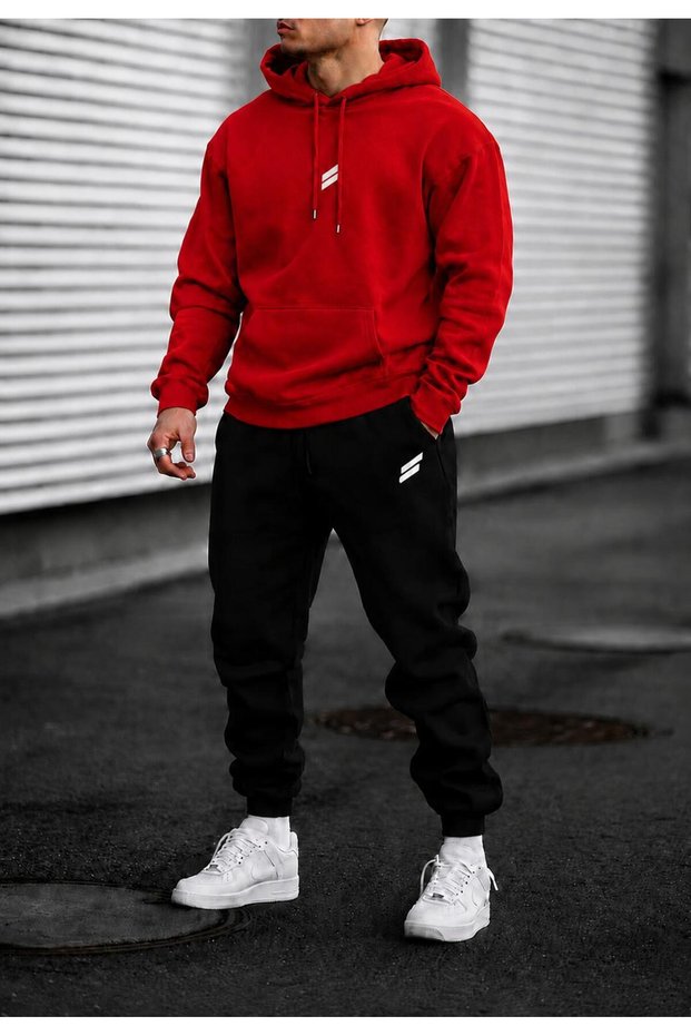 Men's Double Stripe Hooded Tracksuit Set