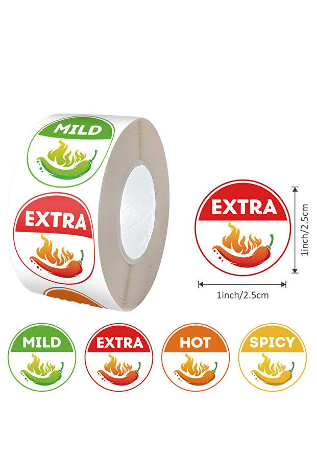 1inch-500pcs 500pcs 4 Level Spicy Indicator Stickers Red Chili Pepper Labels 1inch Grocery Store Foo