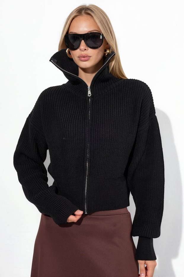 Viorna Women's Short Ribbed Zipper Cardigan