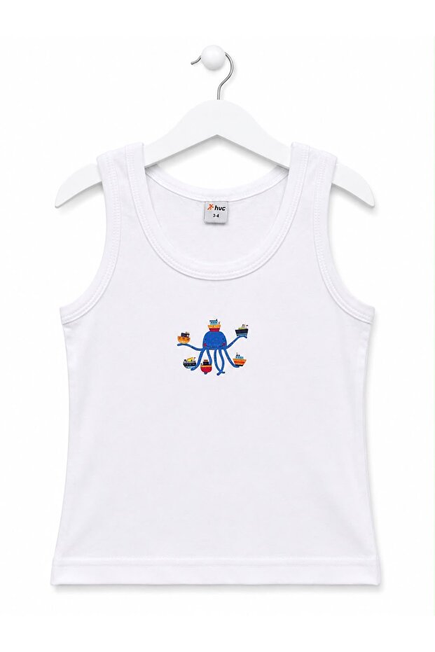 Boy's Printed 100% Cotton Thick Strap Undershirt White Soft Textured (1-14 Years Old)