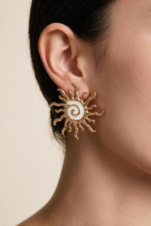 Women's Gold Earrings with Sun Figure