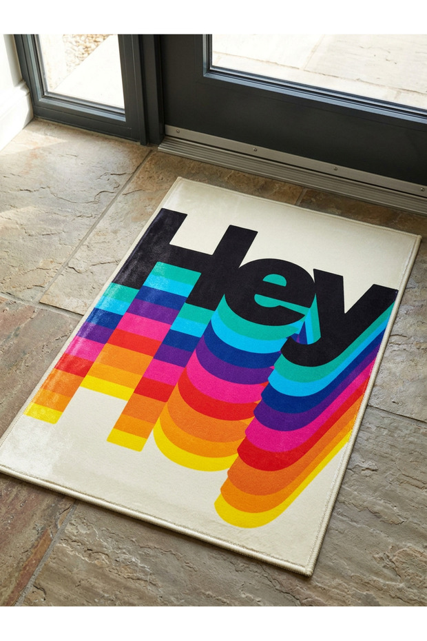 Non-Slip Sole Positive Energy Themed Washable Door Front-Bathroom Mat 40X60 cm