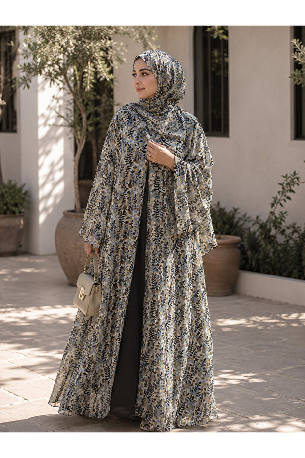 Printed double layer chiffon Abaya&Hijab