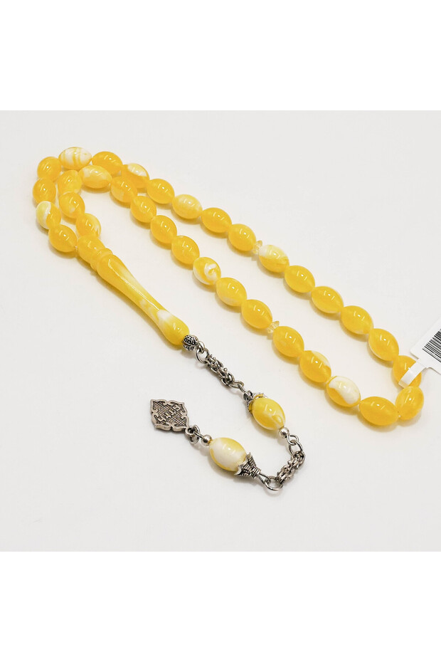 Amber Scrab Rosary – 33 Beads 8×11.5mm Yellow & White Oval Prayer Tasbih 21g