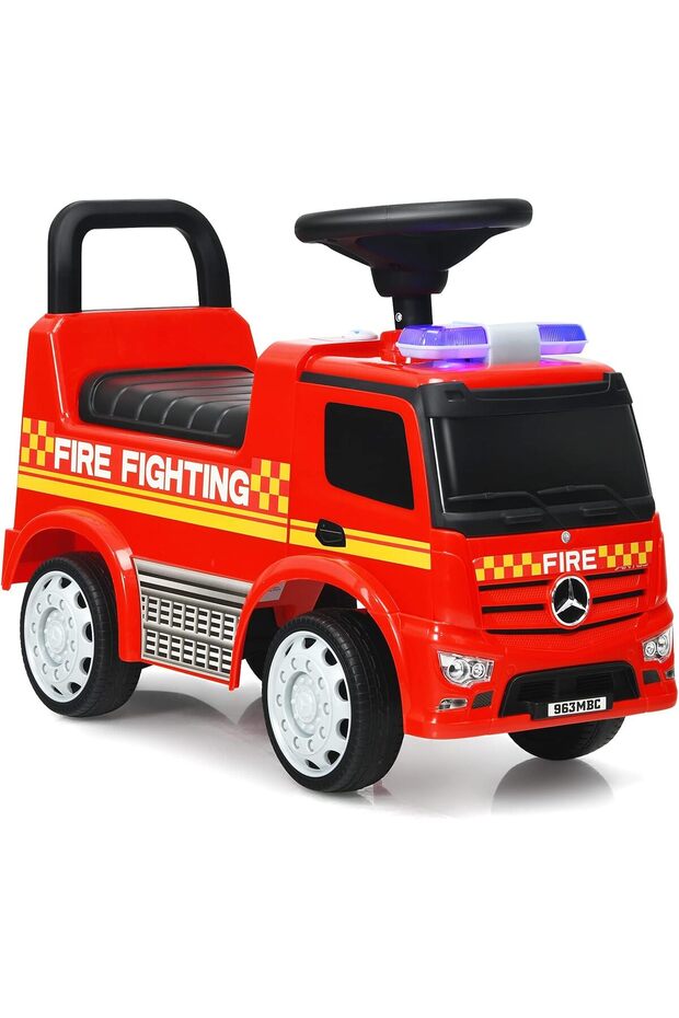 Kids Ride On Fire Truck Car for Toddlers with Steering Wheel, Music & Lights, Under Seat Storage, Push Ride Toy, Anti-Tip Support, 12-36 Months, Red