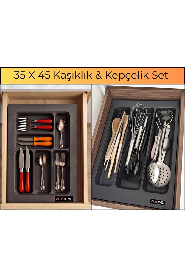 35X45 Cm. Anthracite Spoon and Ladle Set of 2 (Can Be Cut up to 32X41 cm)