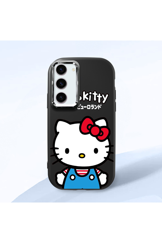 Samsung Galaxy S23 Compatible Case with Camera Protection Black Silicone Couple Phone Case with Kitty Pattern