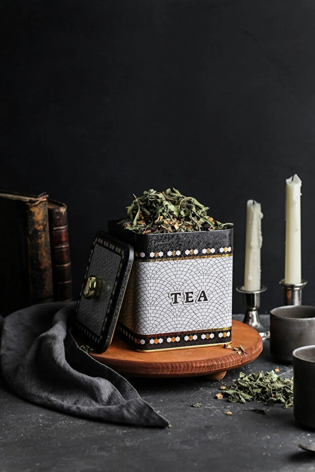 Mosaic Tea Patterned Metal Storage Container, 12 X 12 Cm, Kitchen Organizer, 2.1 Lt