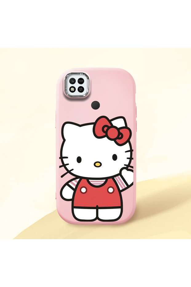 Redmi 9C Compatible Case Camera Protector Pink Silicone Couple Phone Case with Kitty Pattern