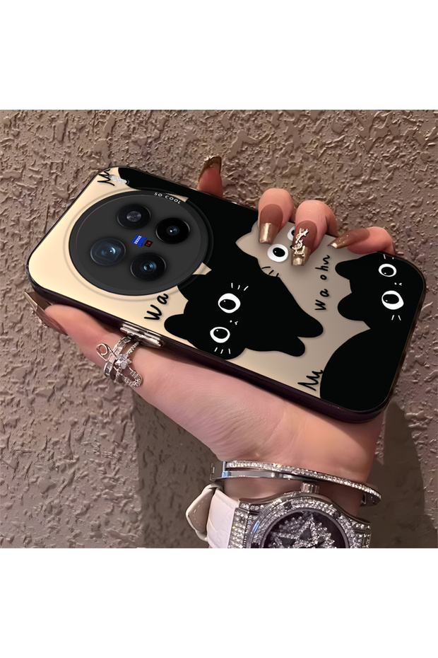 Vivo X200 Pro Compatible High-Quality Fun Black Cat Printed Case, Cute Stylish Shock