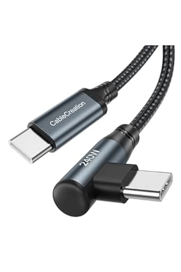 كابل USB-C إلى USB-C بزاوية قائمة من CableCreation، 240 واط، 5 أمبير، كابل شحن سريع | كابل مجدول من النوع C إلى C