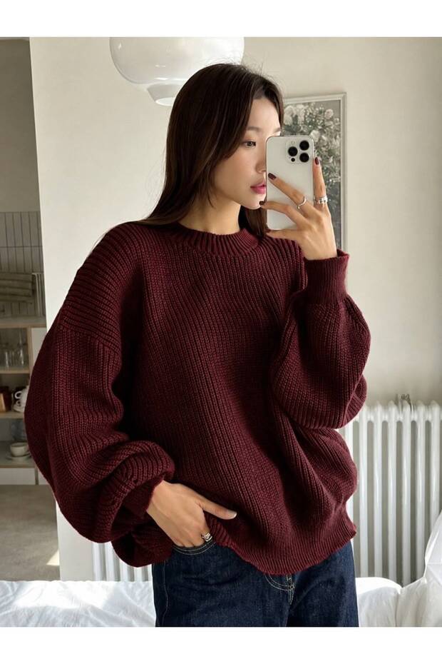 Women's Premium Oversize Soft Crew Neck Knitwear Sweater