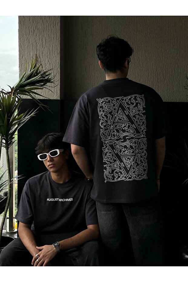 Unisex Front and Back Printed Crewneck Oversize T-Shirt - Short Sleeves