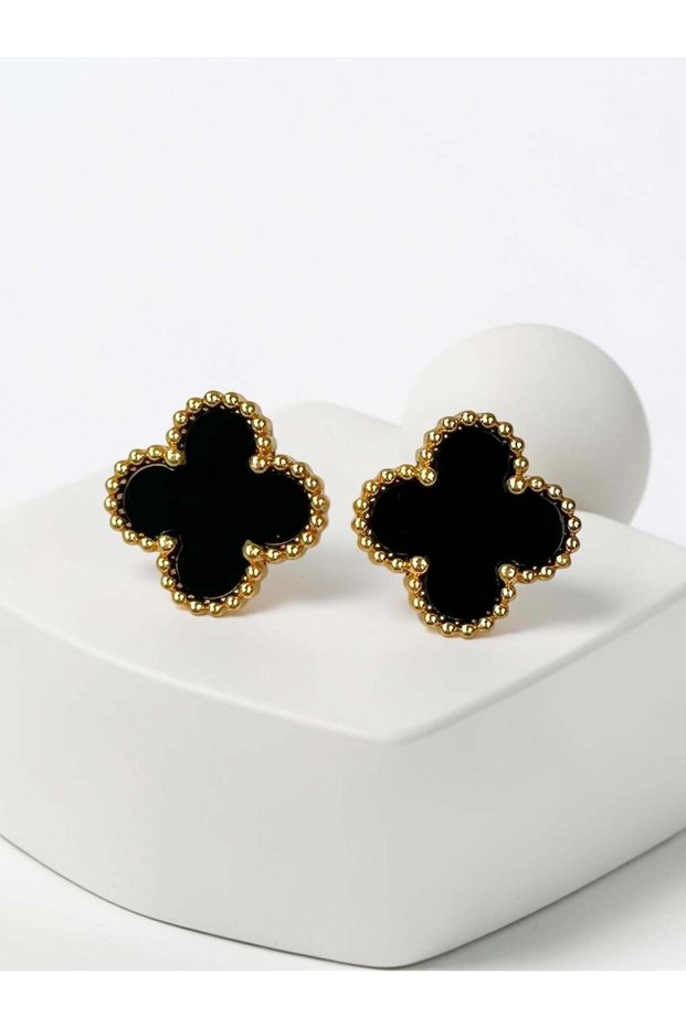 Clf Black Gold Clover Earrings