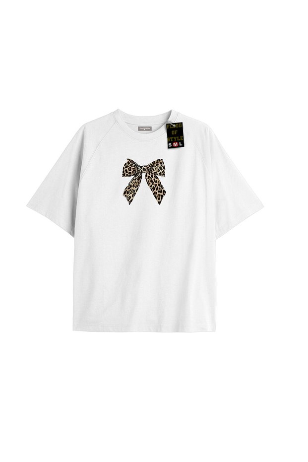 Women's Leopard Ribbon Tshirt White Tee