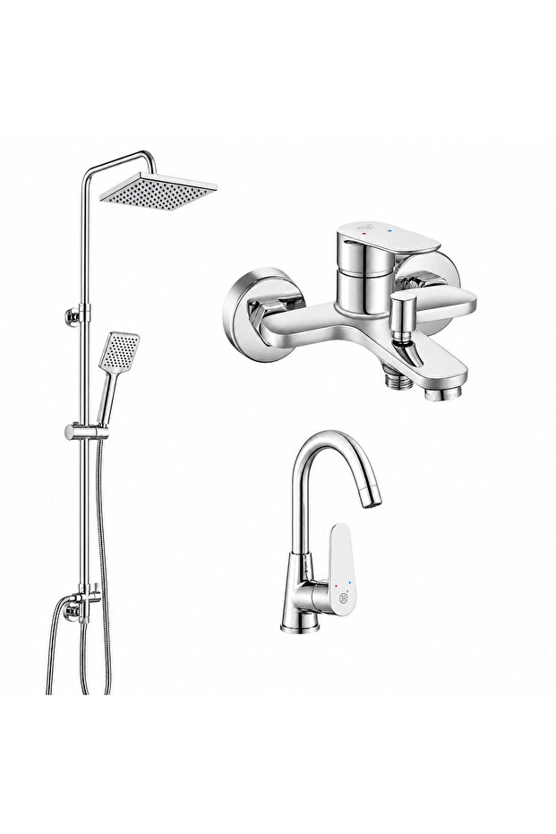 Eca Fast Kuğu Sink + Bathroom Faucet + Dicle Shower Column 5 Years Warranty