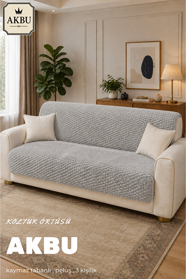 Non-Slip Base Plush Sofa Cover Honeycomb Textured Soft 3-Seater Sofa Cover 175 X 210 cm
