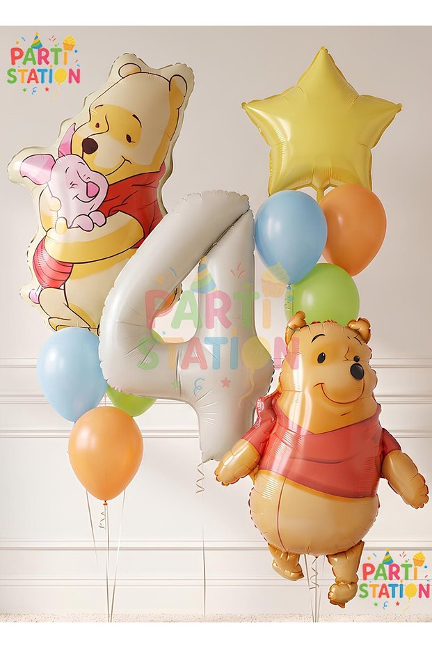 Winnie the Pooh Balloon Set for 4 Years Old, 10 Pieces Winnie the Pooh and Piglet Concept Balloon