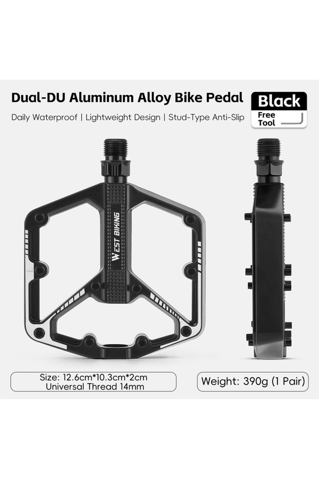 Black WEST BIKING Bicycle Pedals Sealed DU Bearing Nonslip Pedal Mountain Road Bike Cycling Alloy Pl