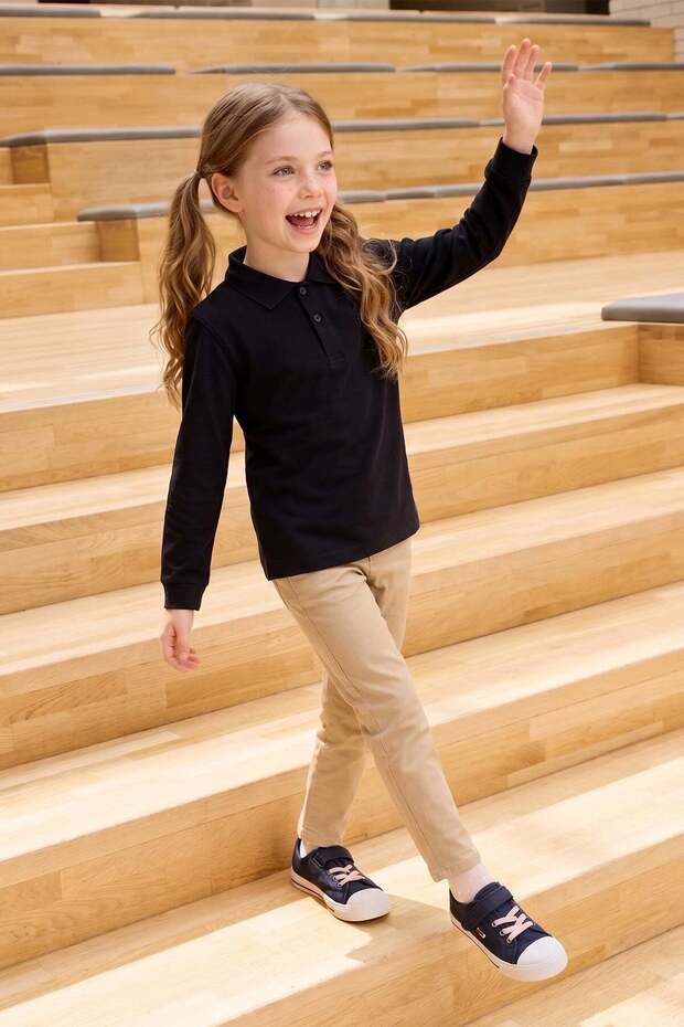 Basic Polo Collar Long Sleeve Unisex Kids Sweatshirt